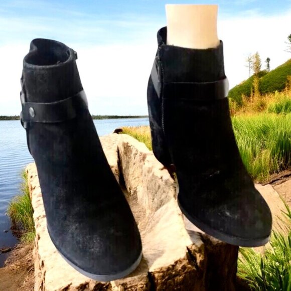 ASH Ankle Boot Heeled Boot Moto Harness Black Suede Womens 10.5 - Picture 5 of 9